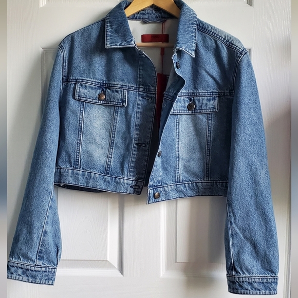 NWT Women's Hugo Boss Gelise Crop Blue Denim Jacket Size XL - Picture 7 of 15
